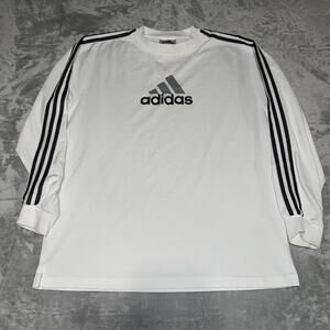 Vintage Adidas Long Sleeve Shirt Medium Logo Three Stripes White USA 90s Y2K